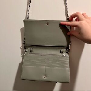 AllSaints Grey Leather Wallet on Chain Crossbody Bag Studded Minimal